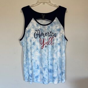 Sable Sky Women's Sz 2X Sleeveless Stretch Blue Tie-Dye Patriotic Theme Tank Top
